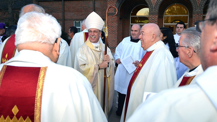 Bishop Luis Rafael Zarama attends the dedication Mass for the new church building at St. Stephen the First Martyr in Sanford.