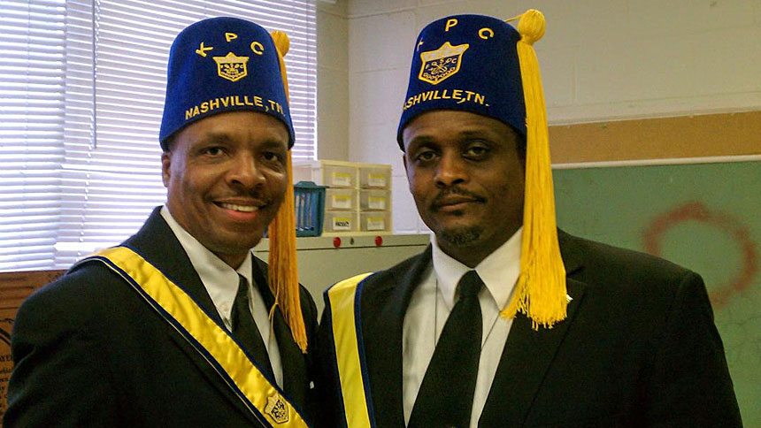 William T. Robinson Jr. and James E. Callahan III, both of St. Vincent de Paul Council No. 5 in Nashville, Tenn., are seen in this undated photo. (CNS photo/courtesy Tennessee Register)