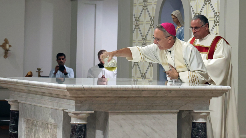 New altar is blessed to celebrate 25th anniversary of church building at St. Michael.