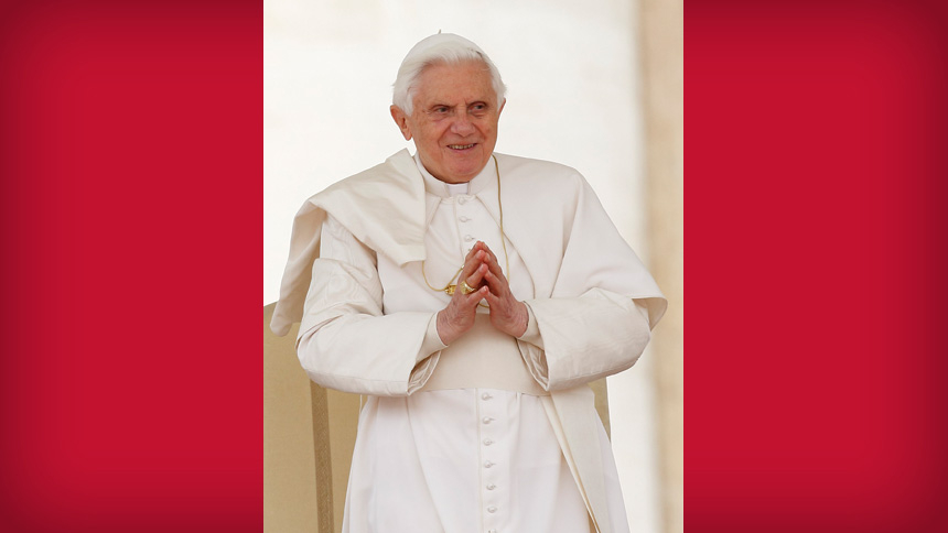 Pope Benedict XVI leads his general audience in St. Peter's Square at the Vatican April 14, 2010. Pope Benedict died Dec. 31, 2022, at the age of 95 in his residence at the Vatican. (CNS photo/Paul Haring)