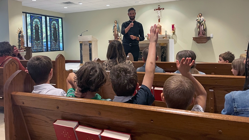 Homeschool group visits diocesan offices, bishop